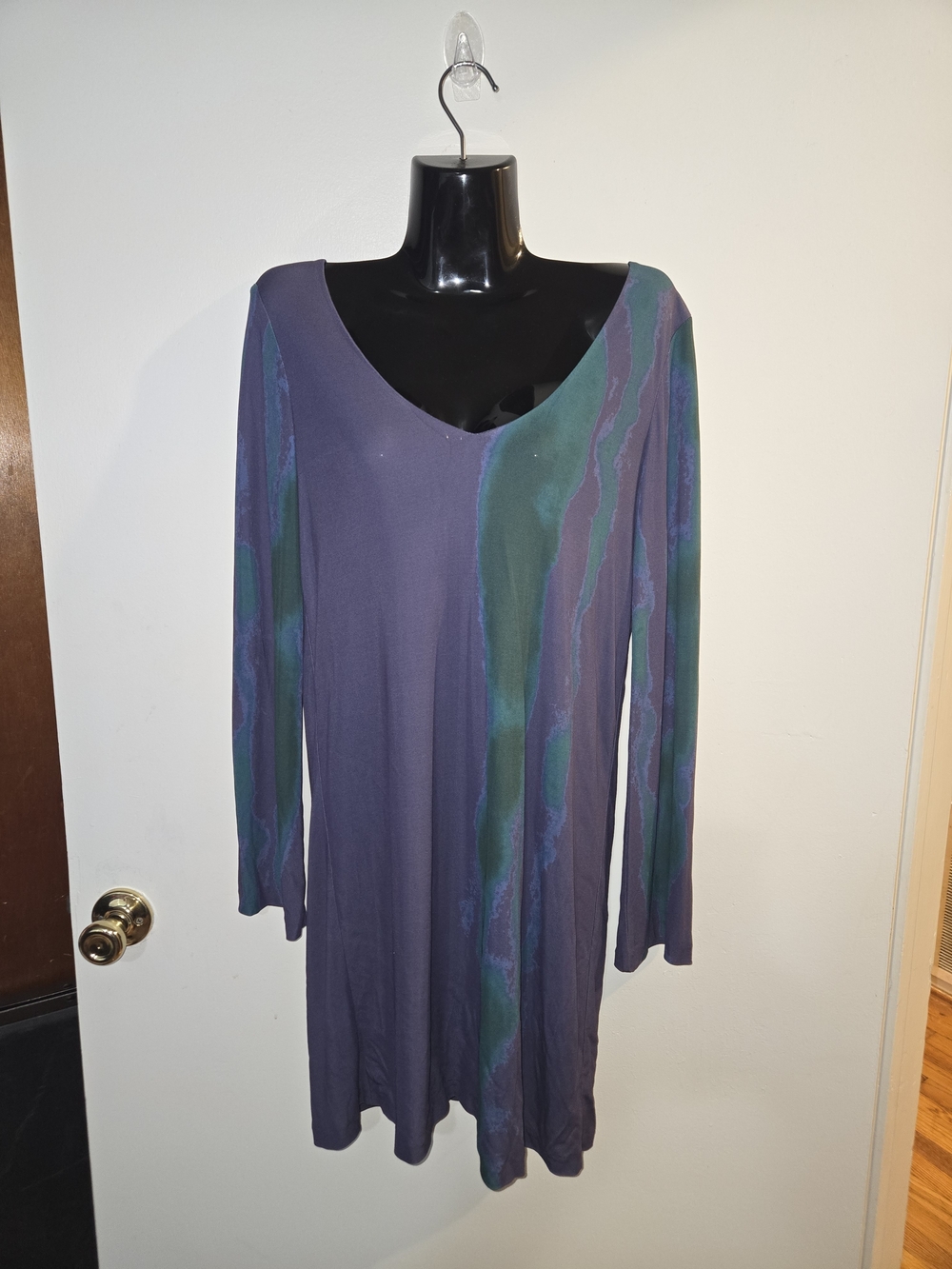 Nicole Miller Long Sleeve Scoop Neck Dress in Purple with Teal and Green Panels